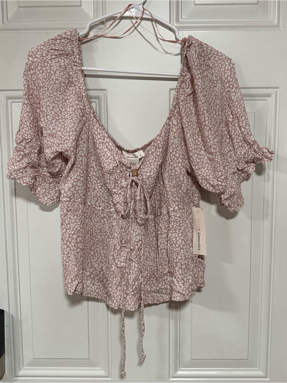 URBAN Romantics Pink Leopard-Print Tie-Front Crop Top